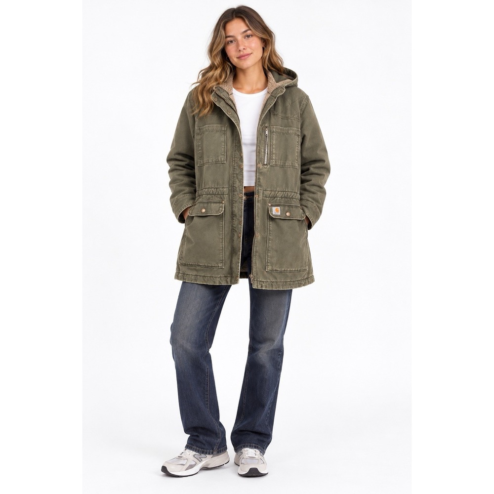 Carhartt Crawford Women's L Olive Sherpa Lined Parka Gorpcore Hiking Camping
